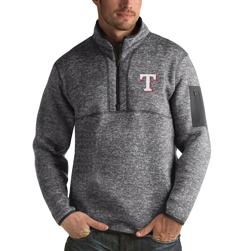 Pull demi-zippé Fortune Texas Rangers en charbon chiné Antigua pour homme