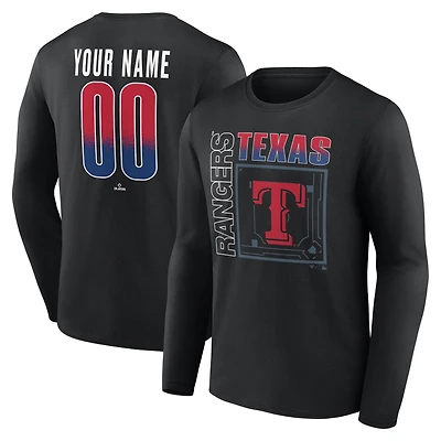 T-shirt à manches longues noir pour homme Texas Rangers, domicile, personnalisé avec nom et numéro