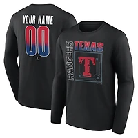 T-shirt à manches longues noir pour homme Texas Rangers, domicile, personnalisé avec nom et numéro