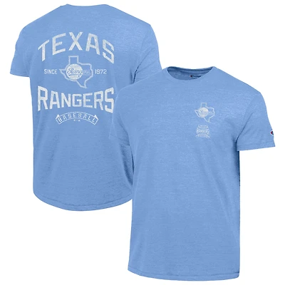 Men's Champion Light Blue Texas Rangers Vintage 3-Hit Tri-Blend T-Shirt