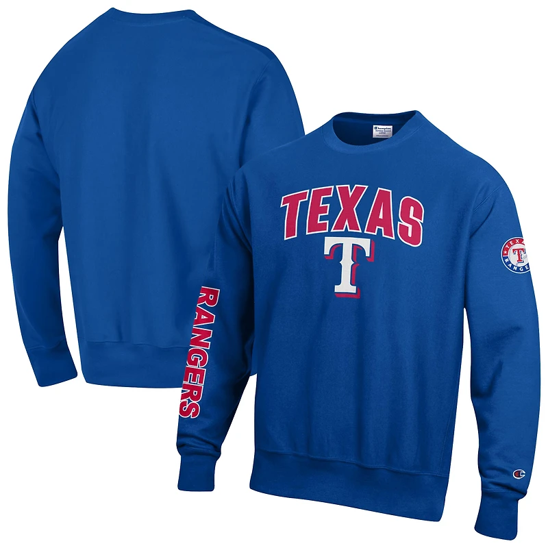 Men's Champion Royal Texas Rangers Reverse Weave Chenille Sweatshirt