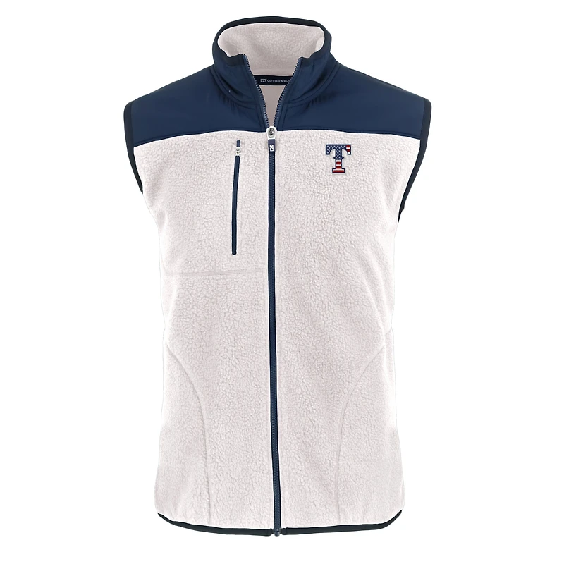 Men's Cutter & Buck  Oatmeal Texas Rangers Stars Stripes Cascade Eco Sherpa Fleece Full-Zip Vest