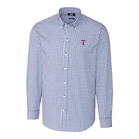 Chemise boutonnée à manches longues et col montant pour homme, style vichy extensible, Cutter & Buck Royal Texas Rangers, grandes tailles