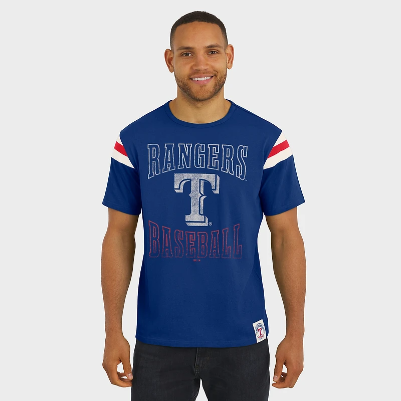 Men's Darius Rucker Collection by Fanatics Royal Texas Rangers Distressed Sleeve Stripe T-Shirt
