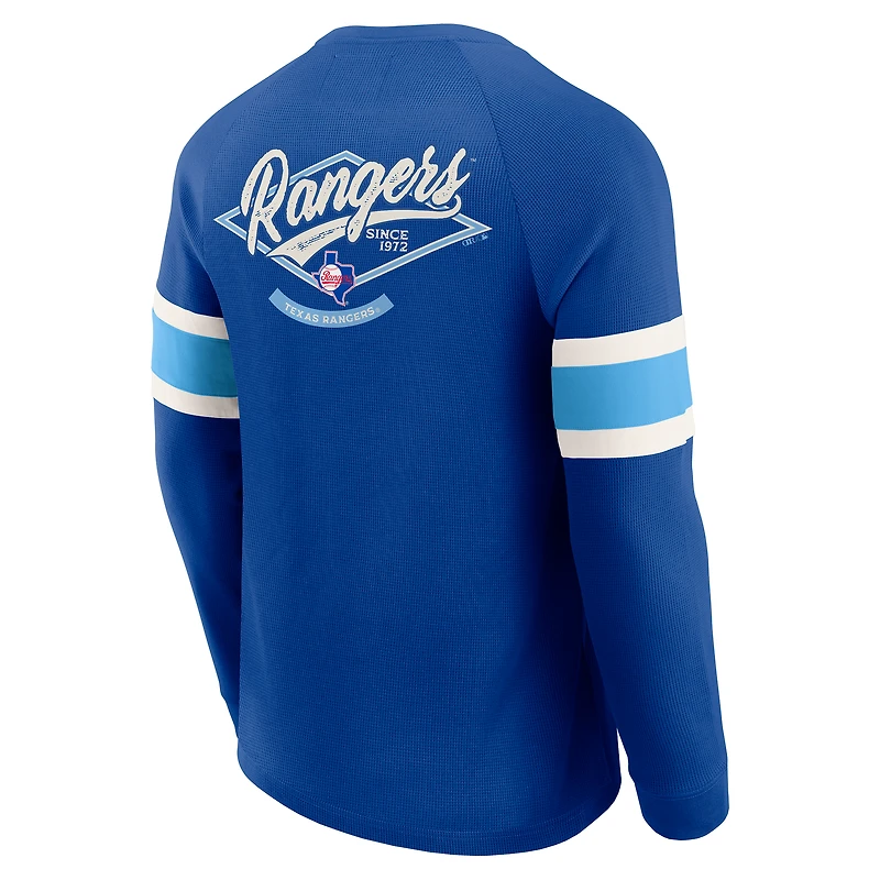 Men's Darius Rucker Collection by Fanatics Royal Texas Rangers Waffle-Knit Raglan Long Sleeve Henley T-Shirt