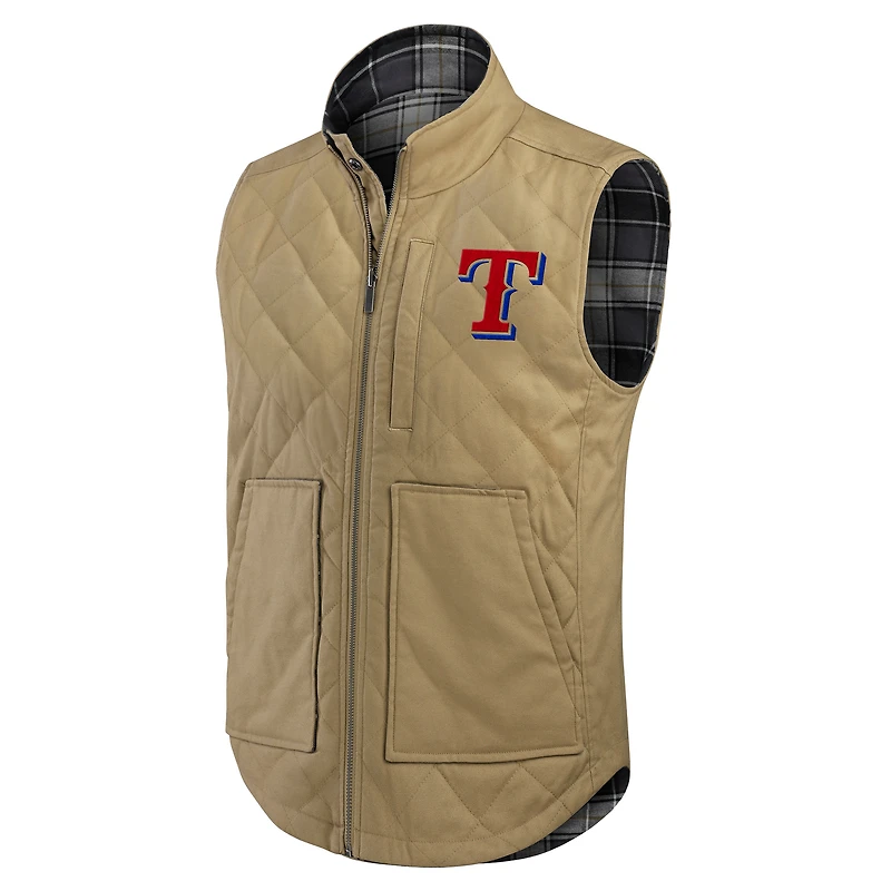 Men's Darius Rucker Collection by Fanatics Tan/Charcoal Texas Rangers Reversible Canvas & Plaid Patch Full-Zip Vest