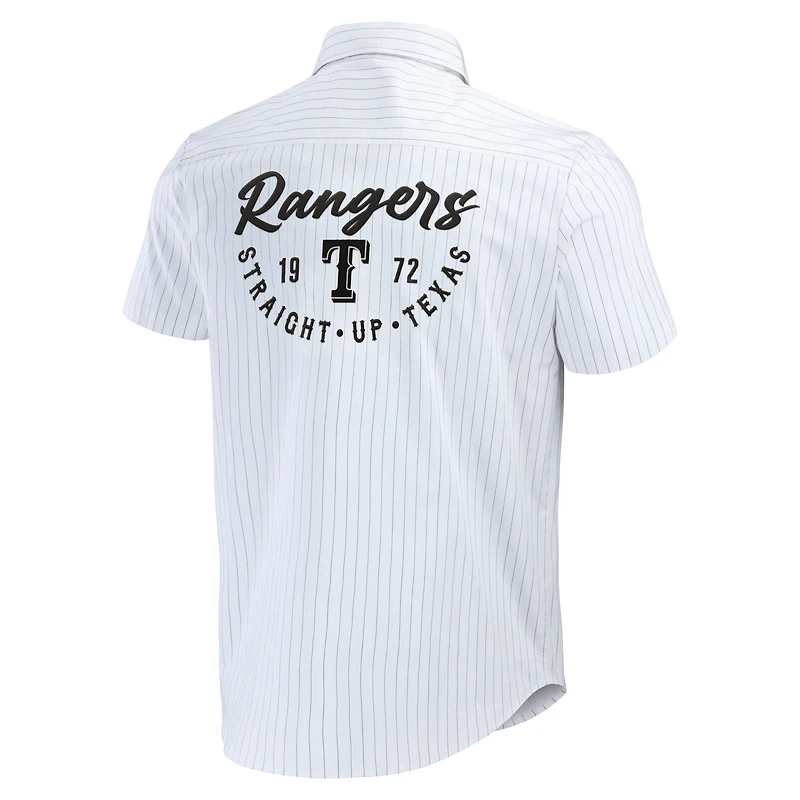 Men's Darius Rucker Collection by Fanatics White Texas Rangers Pin Stripe Short Sleeve Button-Up Shirt