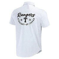 Men's Darius Rucker Collection by Fanatics White Texas Rangers Pin Stripe Short Sleeve Button-Up Shirt