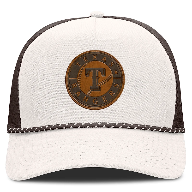 Men's Fanatics Cream/Brown Texas Rangers Level Up Bronco Adjustable Trucker Hat