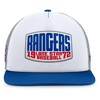 Men's Fanatics Gray/White Texas Rangers Cranked Foam Front Patch Trucker Adjustable Hat
