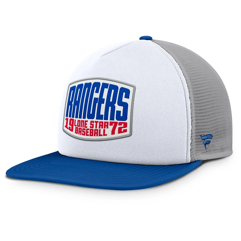 Men's Fanatics Gray/White Texas Rangers Cranked Foam Front Patch Trucker Adjustable Hat