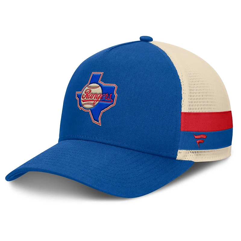Casquette ajustable Fanatics Royal/Natural Texas Rangers pour homme, avec rayures latérales héritées