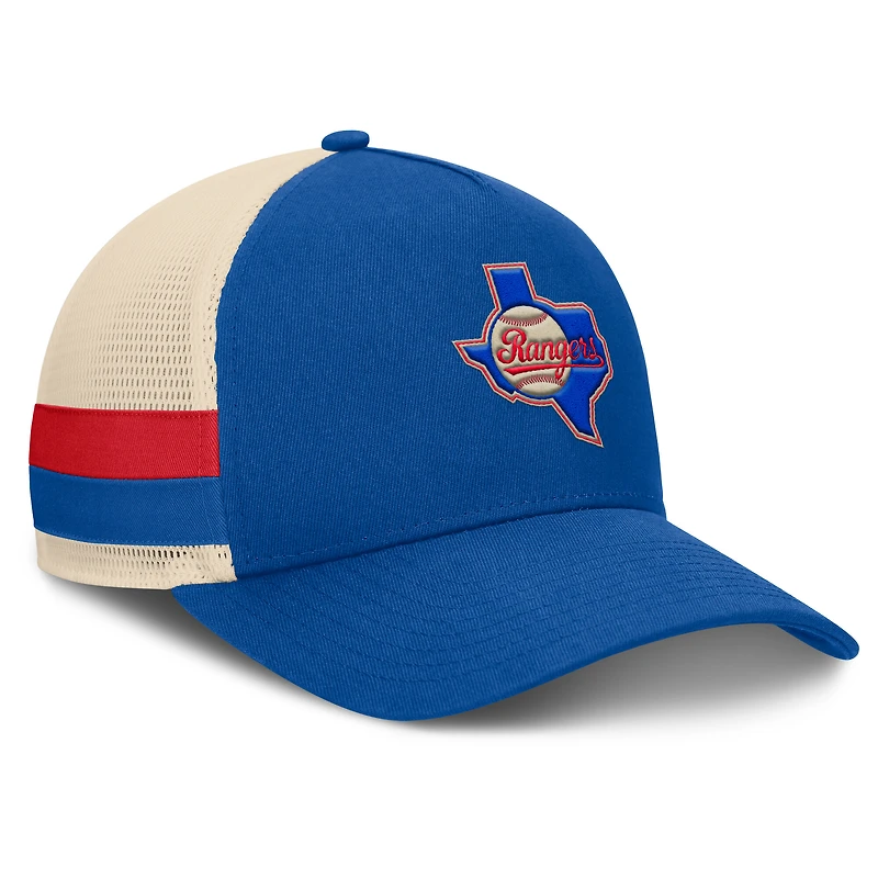 Casquette ajustable Fanatics Royal/Natural Texas Rangers pour homme, avec rayures latérales héritées