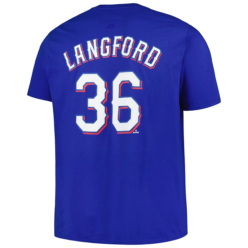 Men's Fanatics Wyatt Langford Royal Texas Rangers Big & Tall Name Number T-Shirt