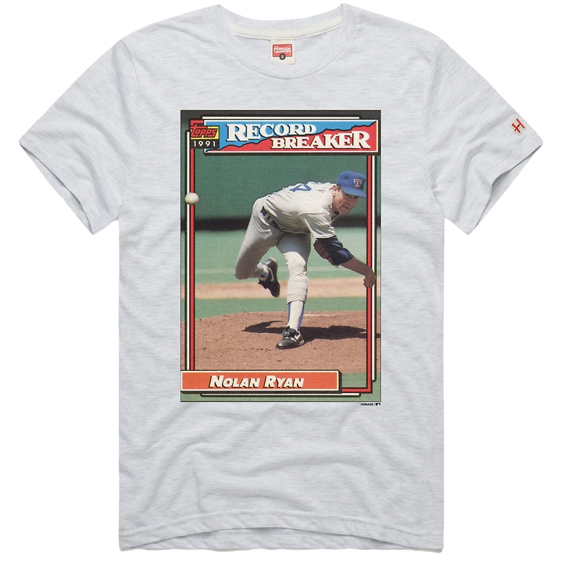 Men's Homage Nolan Ryan Ash Texas Rangers 1991 Topps Baseball Card Player T-Shirt