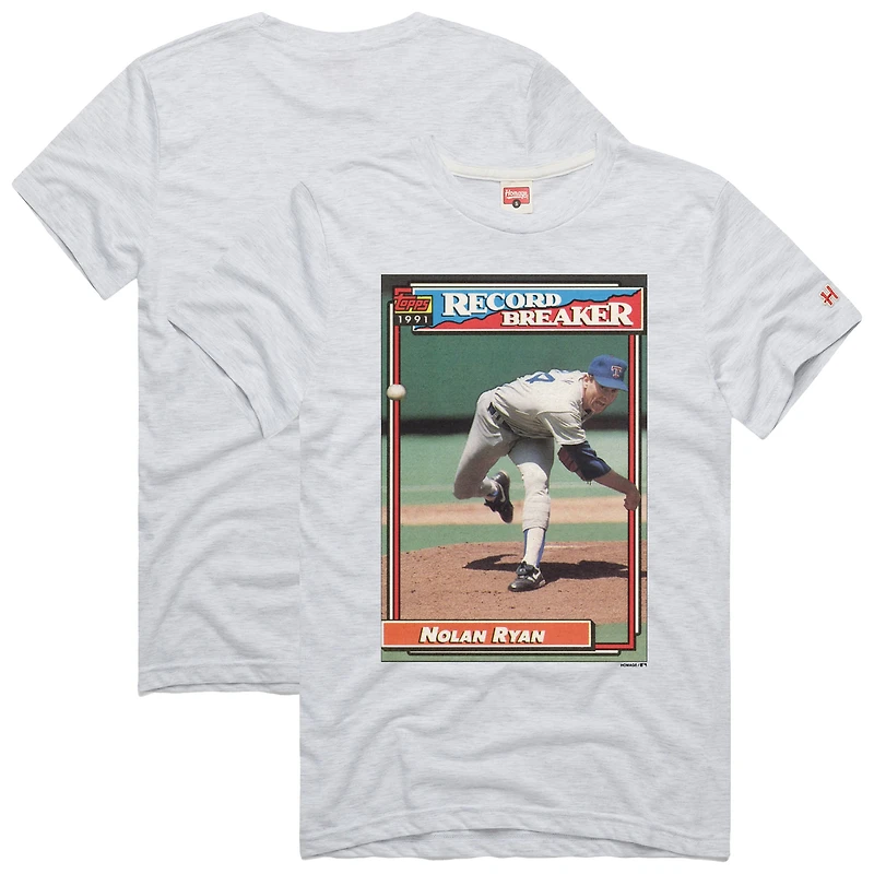 T-shirt homme Hommage à Nolan Ryan Ash, Texas Rangers, Topps Baseball Card, mélange de trois matières