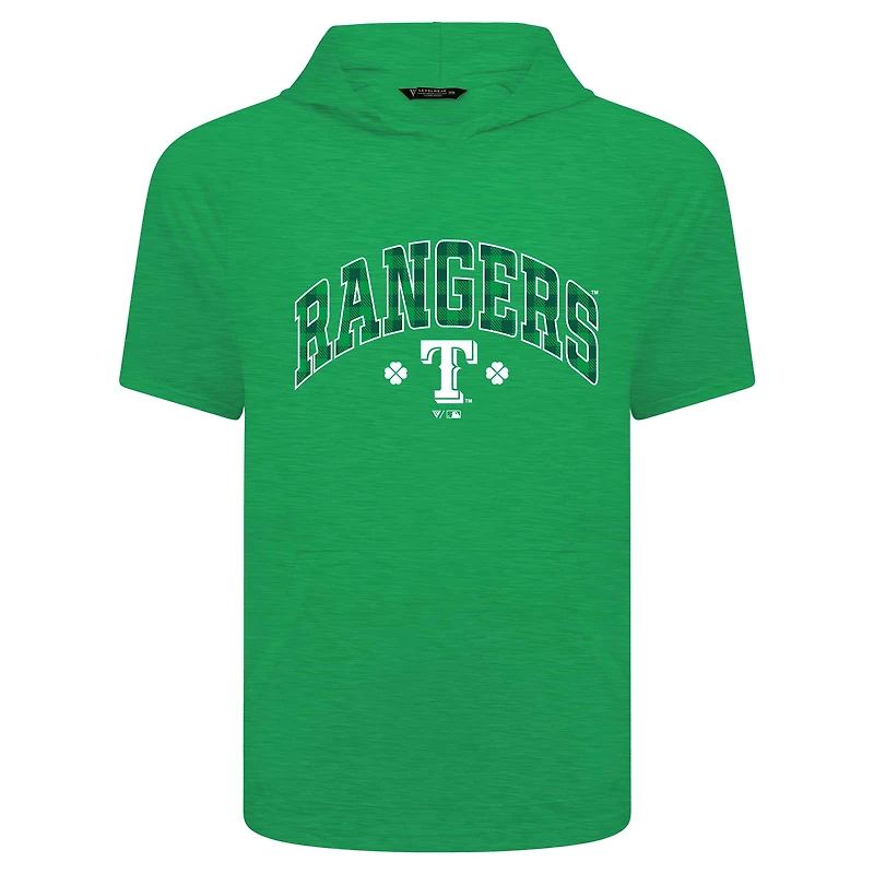 Sweat à capuche manches courtes et carreaux pour homme Levelwear Green Texas Rangers St. Patrick's Day