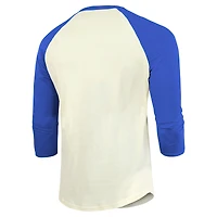 T-shirt raglan à manches 3/4 Majestic Threads pour hommes, crème/Royal Texas Rangers