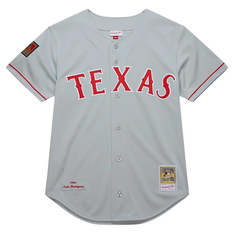 Mitchell & Ness Ivan Rodriguez gris Texas Rangers 1994 Cooperstown Collection authentique maillot foncé pour hommes