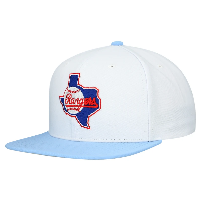 Casquette snapback basique Mitchell & Ness blanche Texas Rangers Cooperstown Collection pour homme