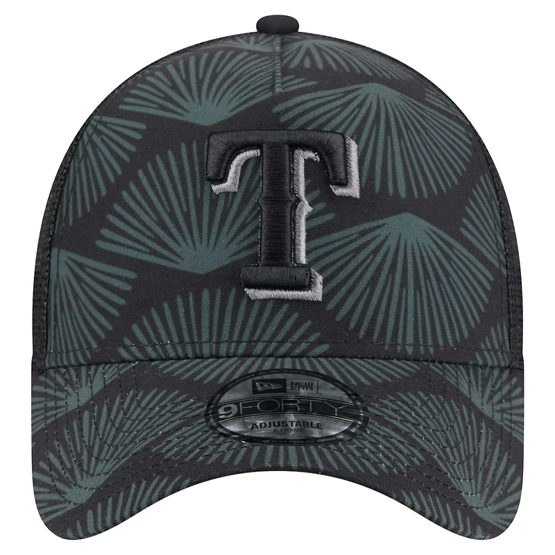 Casquette ajustable Texas Rangers 9FORTY A-Frame Trucker noire New Era pour homme