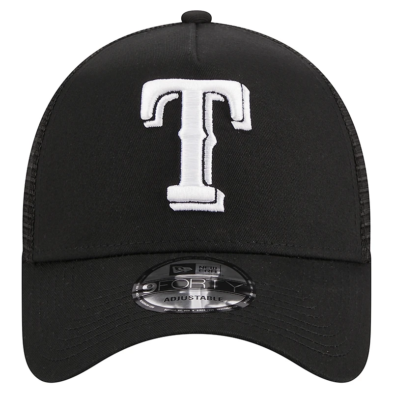 Casquette réglable noire Texas Rangers A-Frame 9FORTY Trucker New Era pour hommes