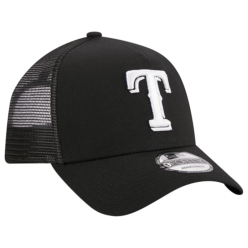 Men's New Era Black Texas Rangers A-Frame 9FORTY Trucker Adjustable Hat