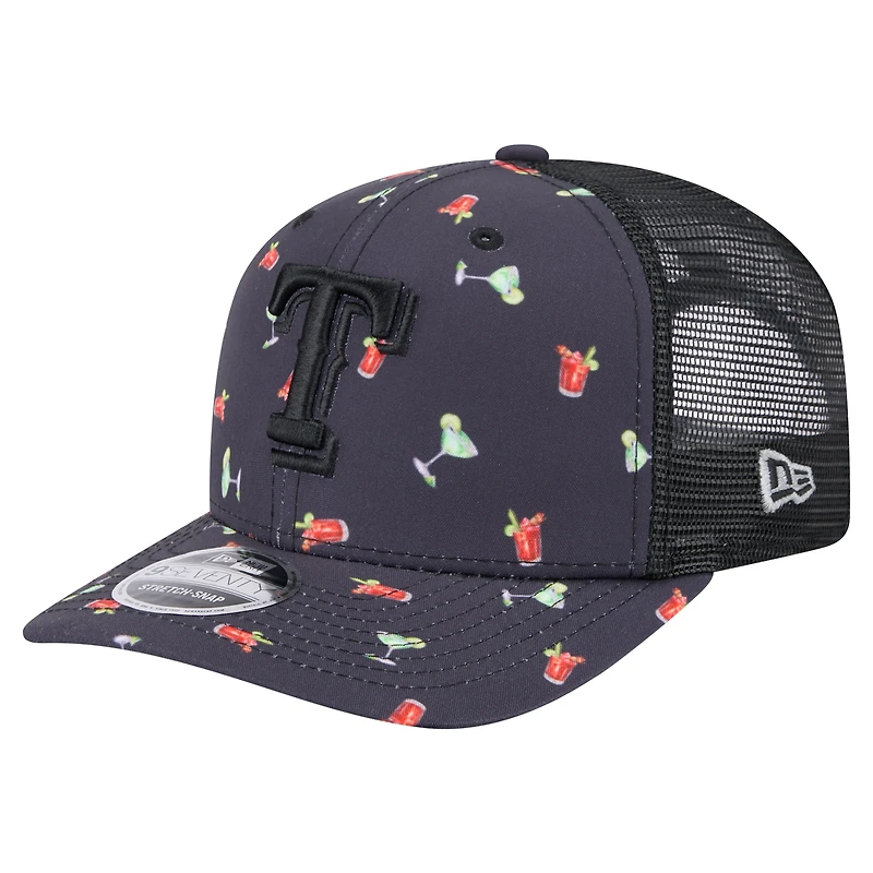 Casquette extensible à bouton-pression 9SEVENTY noire New Era Texas Rangers Adventure Drinks pour homme