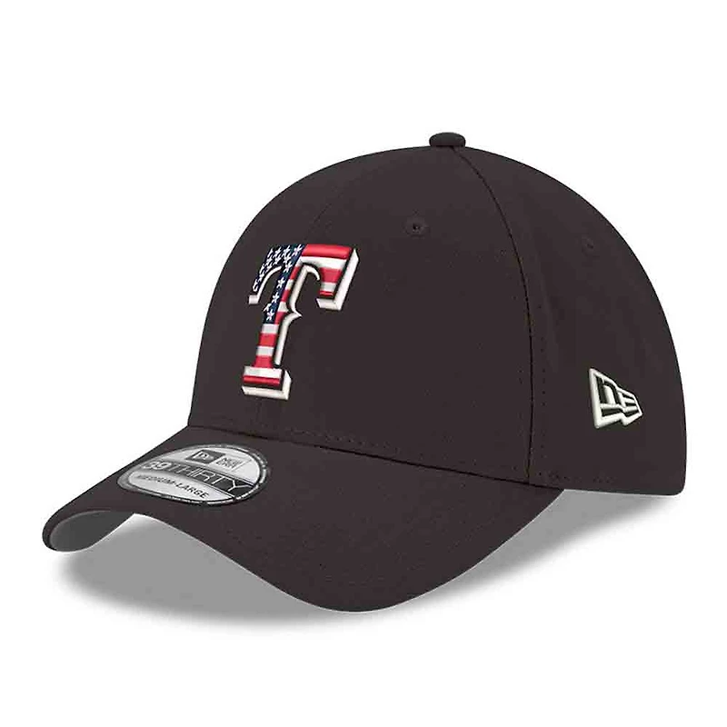 Casquette New Era noire pour homme Texas Rangers America 250 39THIRTY Flex