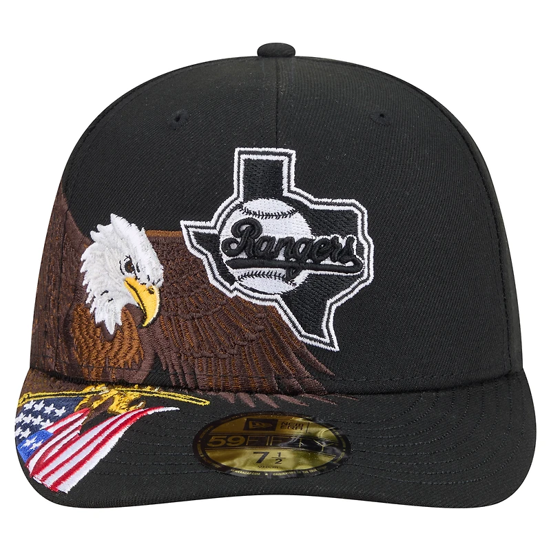 Men's New Era Black Texas Rangers Americana Bald Eagle Pre-Curved 59FIFTY Fitted Hat