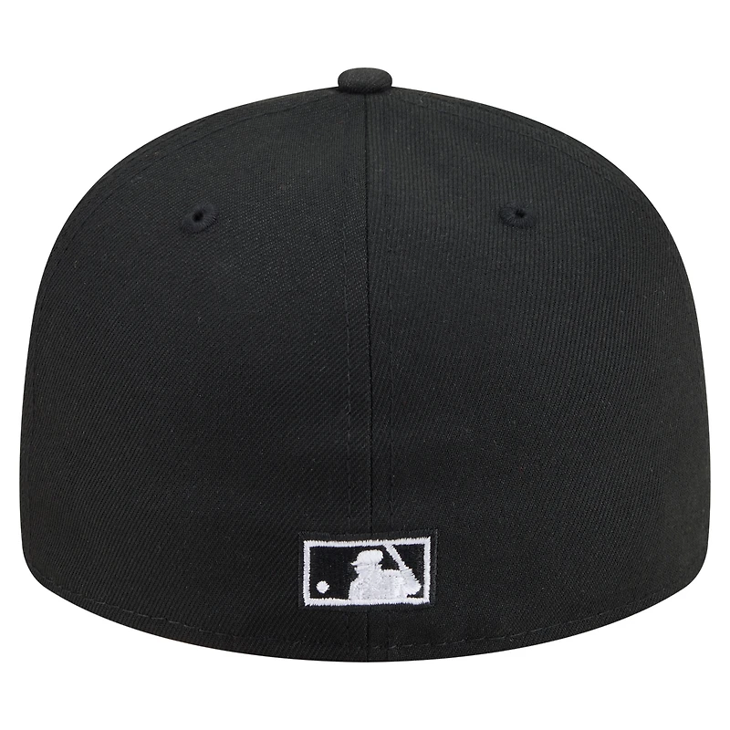 Casquette ajustée New Era 59FIFTY noire pour homme, modèle Texas Rangers Americana avec aigle à tête blanche.