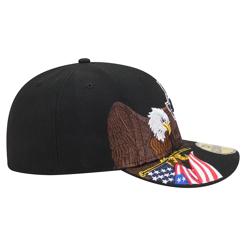 Casquette ajustée New Era 59FIFTY noire pour homme, modèle Texas Rangers Americana avec aigle à tête blanche.