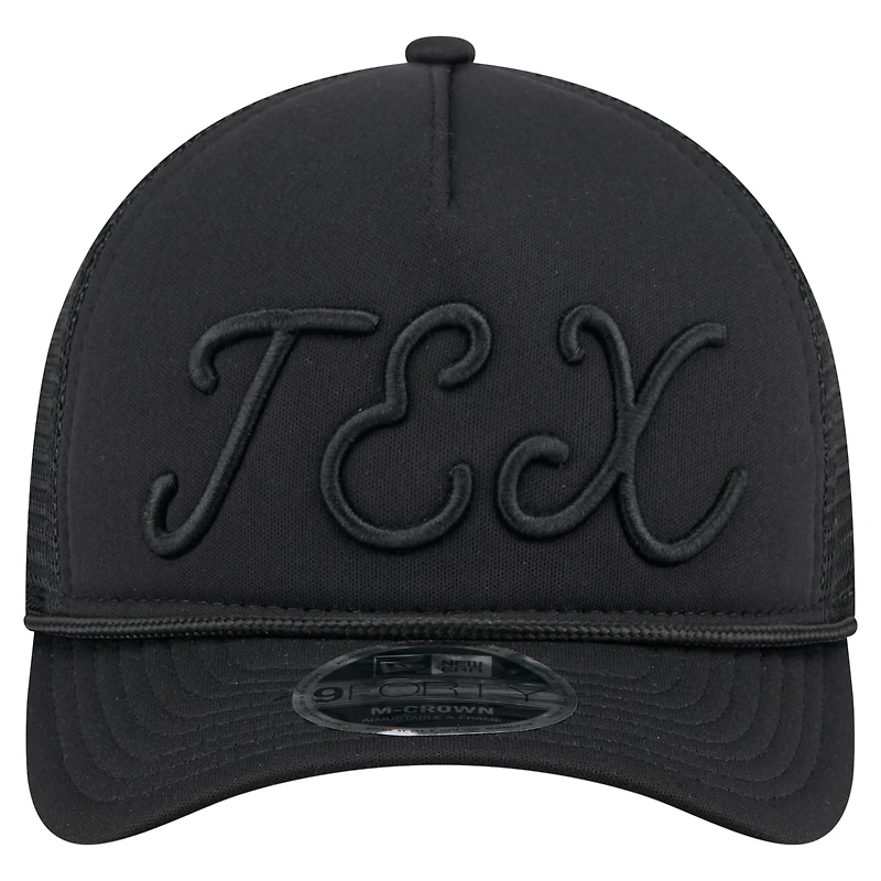 Casquette camionneur ajustable noire Texas Rangers City Initial 9FORTY pour homme de New Era