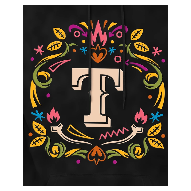 Men's New Era Black Texas Rangers Día de los Muertos Brushed Fleece Hoodie