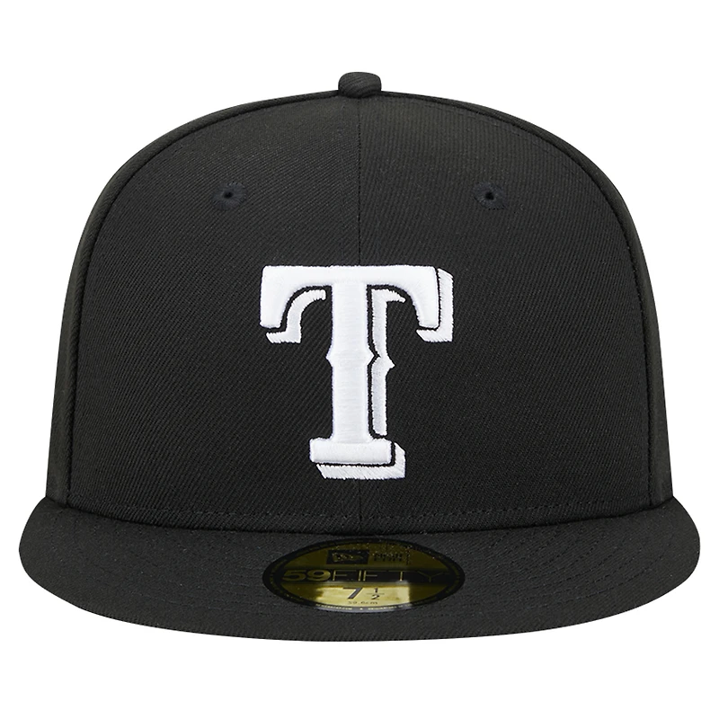 Casquette ajustée 59FIFTY noire avec logo des Texas Rangers New Era pour hommes