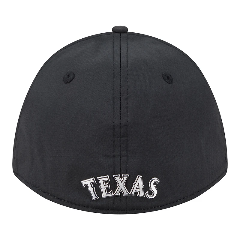 Casquette New Era noire pour homme Texas Rangers métallisée 39THIRTY M-Crown Flex