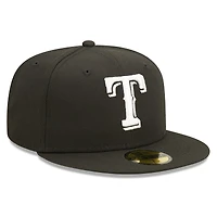 Casquette ajustée New Era 59FIFTY noire pour homme, logo de l'équipe des Texas Rangers