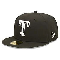 Casquette ajustée New Era 59FIFTY noire pour homme, logo de l'équipe des Texas Rangers