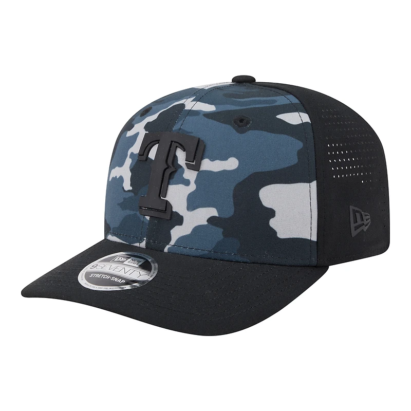 Casquette New Era 9SEVENTY noire pour homme, motif camouflage ton sur ton, Texas Rangers.