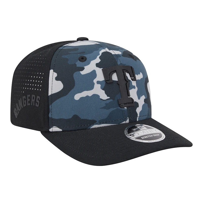 Casquette New Era 9SEVENTY noire pour homme, motif camouflage ton sur ton, Texas Rangers.