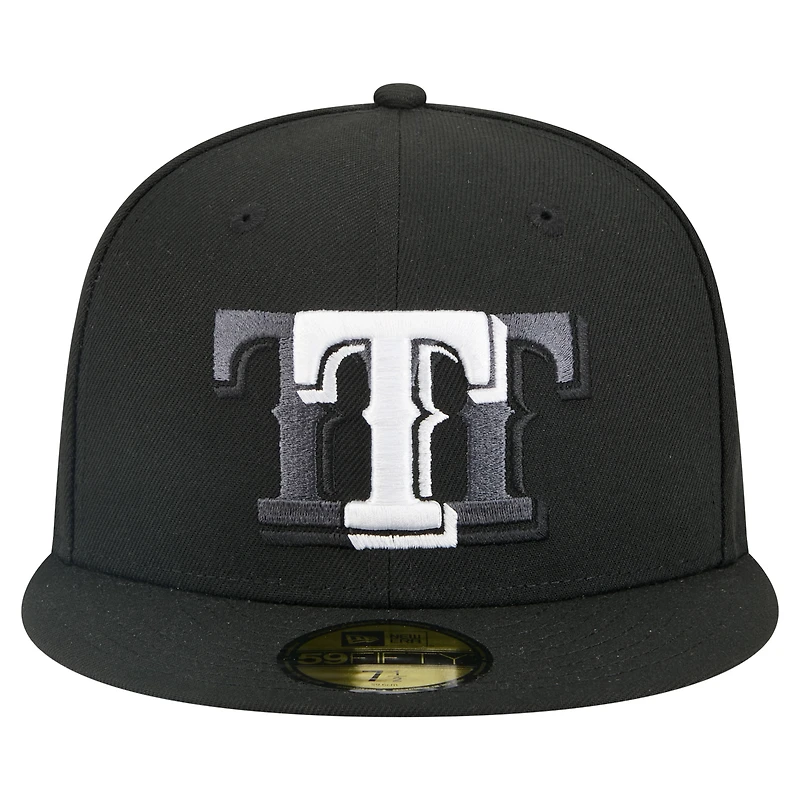 Casquette ajustée New Era noire Texas Rangers Tri-Hit 59FIFTY pour homme