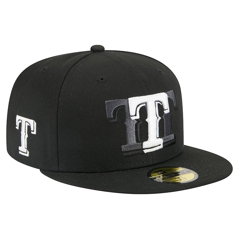 Casquette ajustée New Era noire Texas Rangers Tri-Hit 59FIFTY pour homme