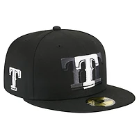 Casquette ajustée New Era noire Texas Rangers Tri-Hit 59FIFTY pour homme