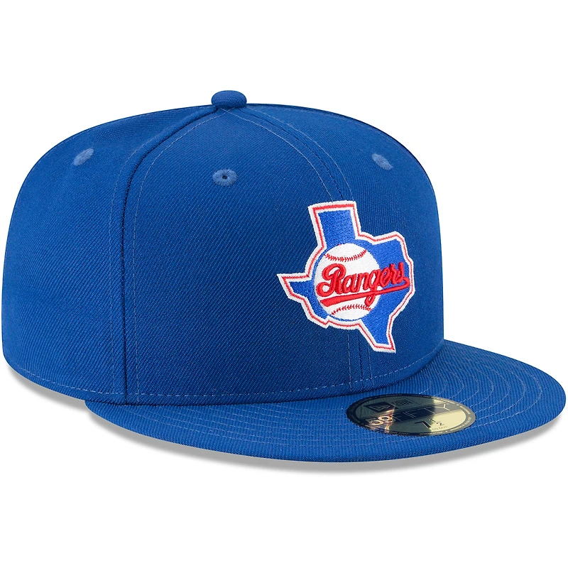 Casquette ajustée New Era bleue pour homme, Texas Rangers, collection Cooperstown, en laine, modèle 59FIFTY