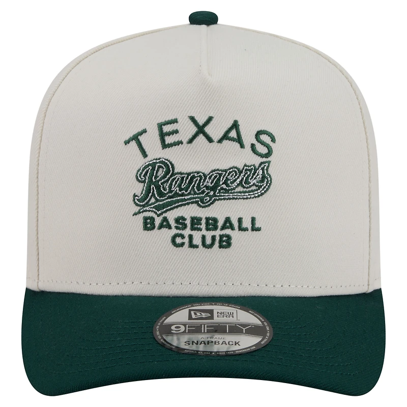 Casquette snapback New Era 9FIFTY pour homme, crème/vert foncé, Texas Rangers, monture chromée en A.
