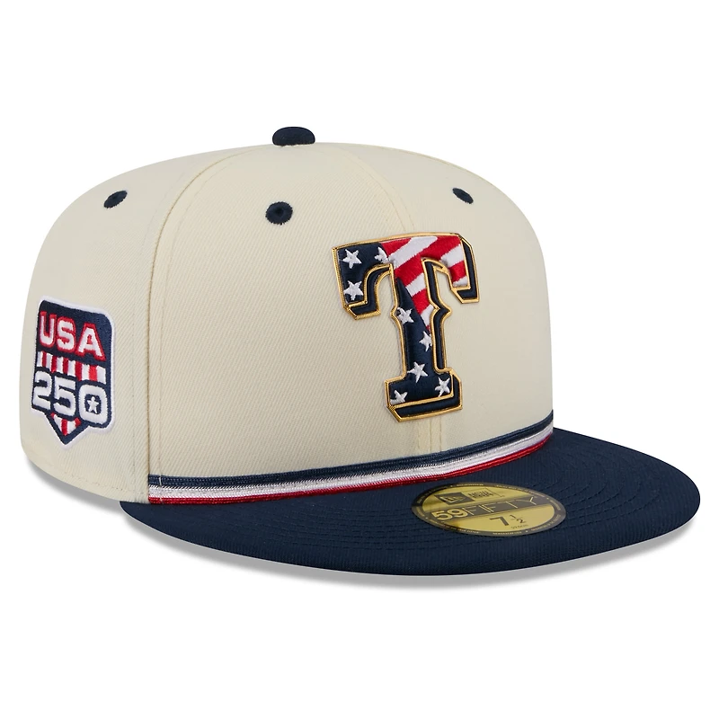 Men's New Era Cream/Navy Texas Rangers USA 250 Fourth of July 59FIFTY Fitted Hat