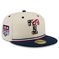 Men's New Era Cream/Navy Texas Rangers USA 250 Fourth of July 59FIFTY Fitted Hat
