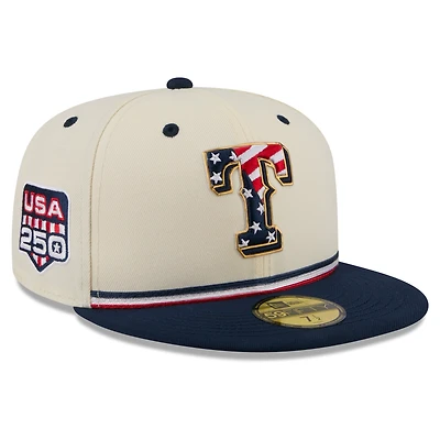Men's New Era Cream/Navy Texas Rangers USA 250 Fourth of July 59FIFTY Fitted Hat