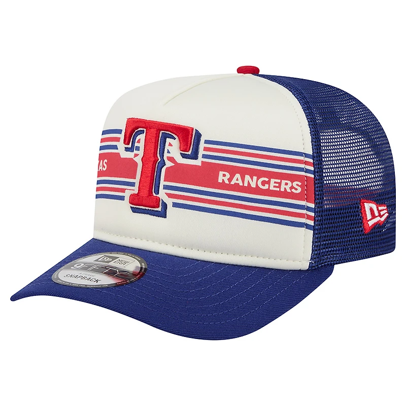 Men's New Era Cream/Royal Texas Rangers Banner A-Frame 9FIFTY Trucker Snapback Hat