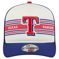 Casquette snapback A-Frame 9FIFTY Trucker pour homme New Era crème/bleu royal Texas Rangers Banner